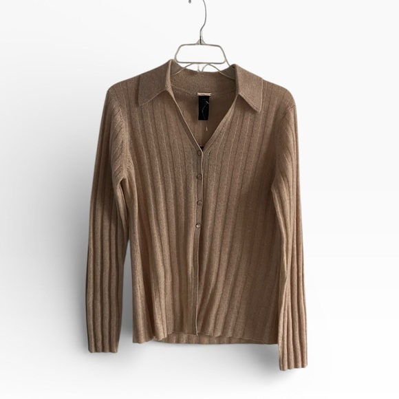 Magaschoni Camel Ribbed Cashmere Cardigan Sweater Size M NWT - Picture 2 of 8